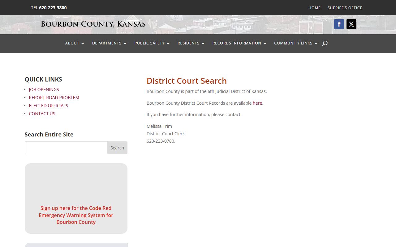 Bourbon County court records district court search routing page