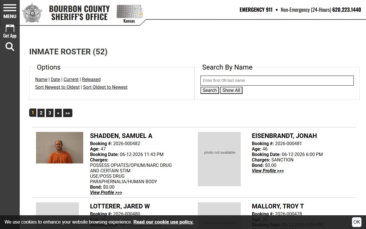 Bourbon County current inmate roster with booking records