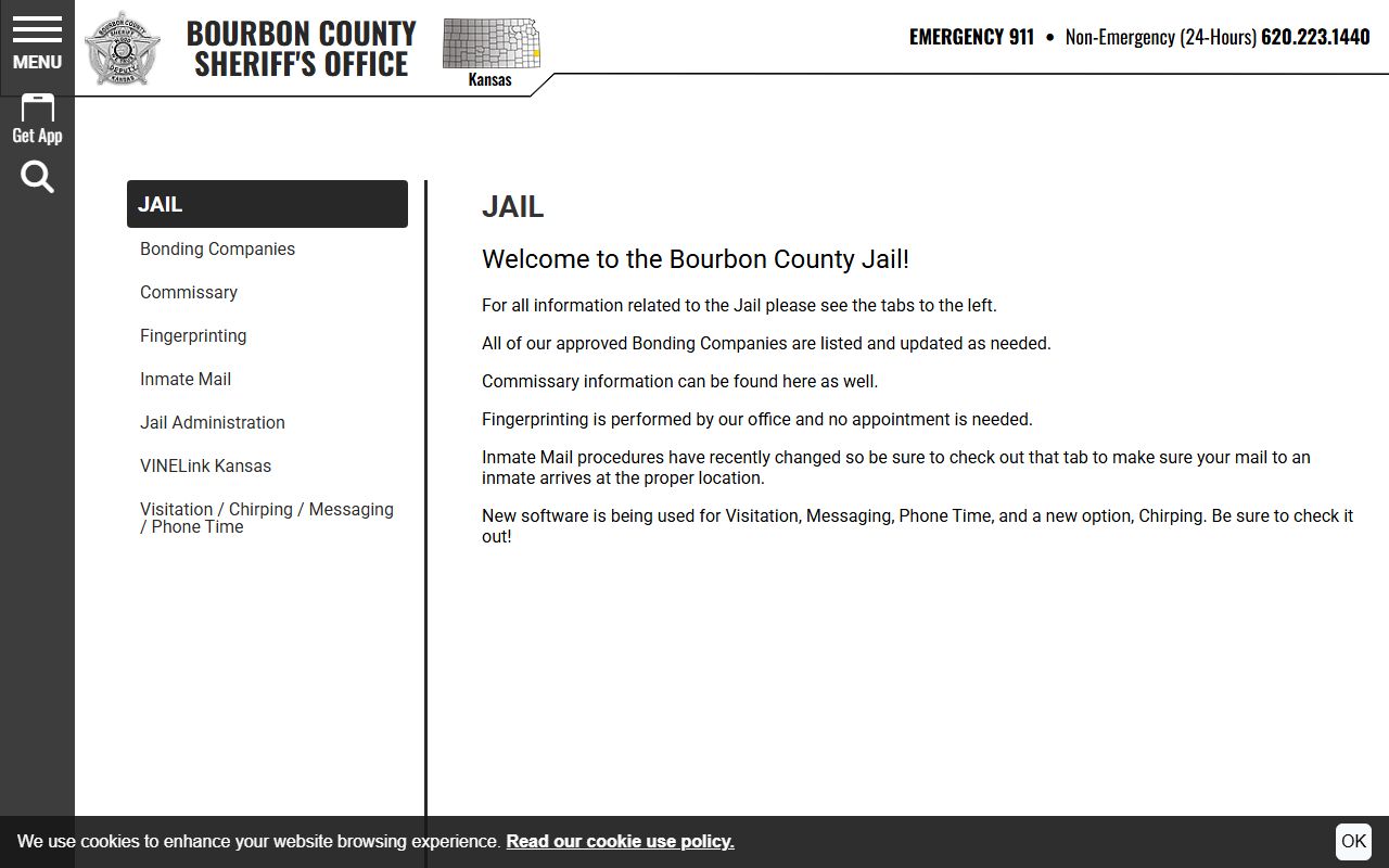 Bourbon County Jail facility information and inmate lookup page