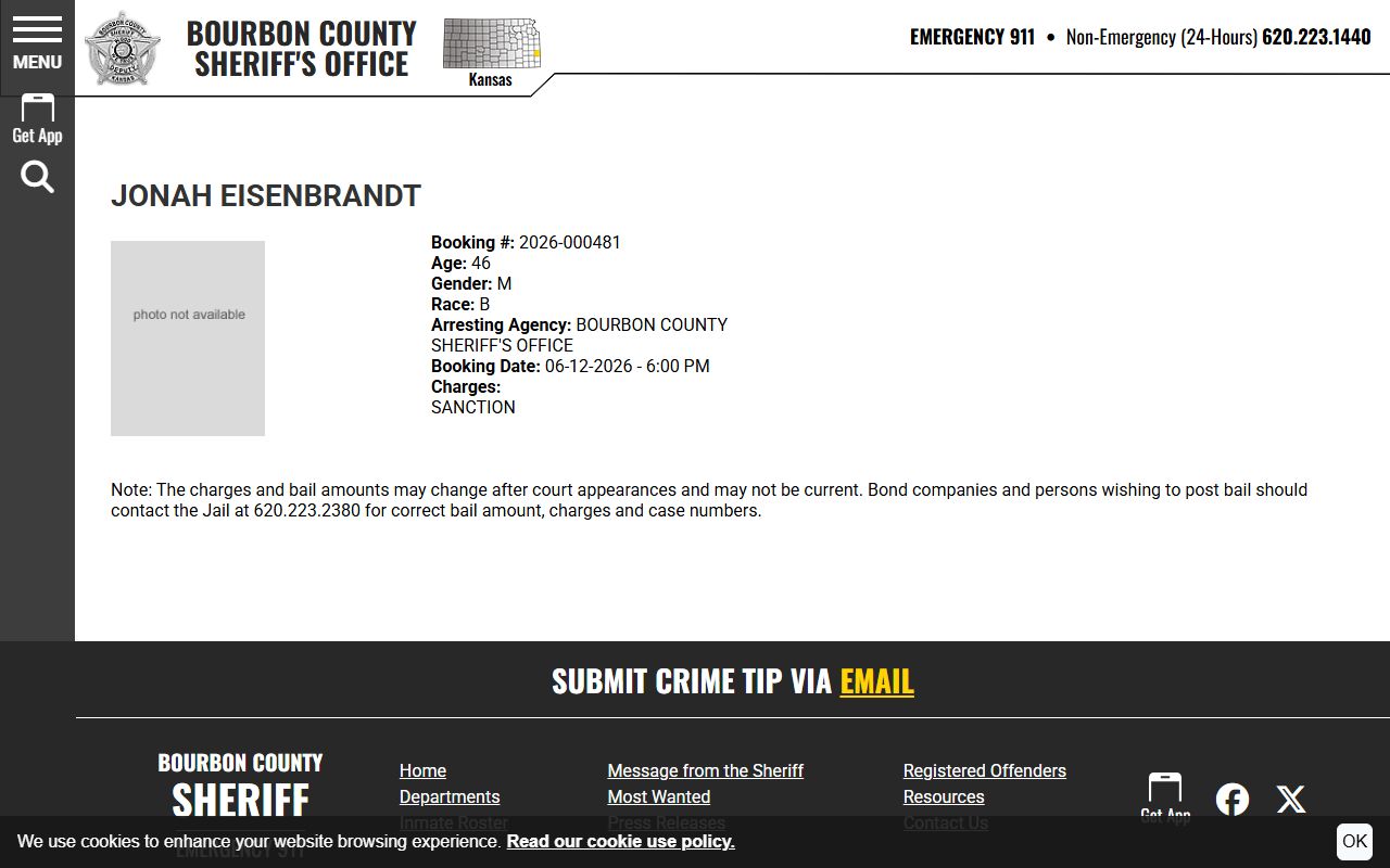 Bourbon County inmate profile record fields