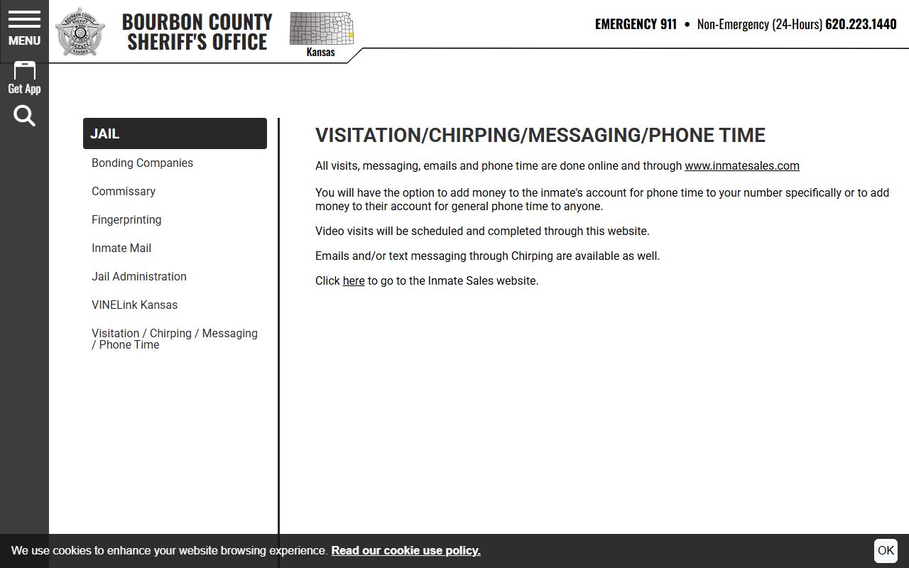 Bourbon County Jail visitation phone messaging and inmate communication information